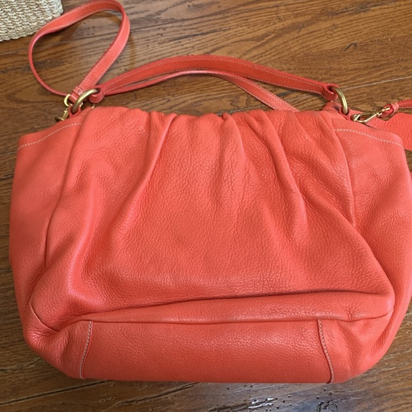 PRADA Cervo Pleat Bag Hobo Orange Deerskin Women’s Crossbody Designer Purse - Picture 8 of 16